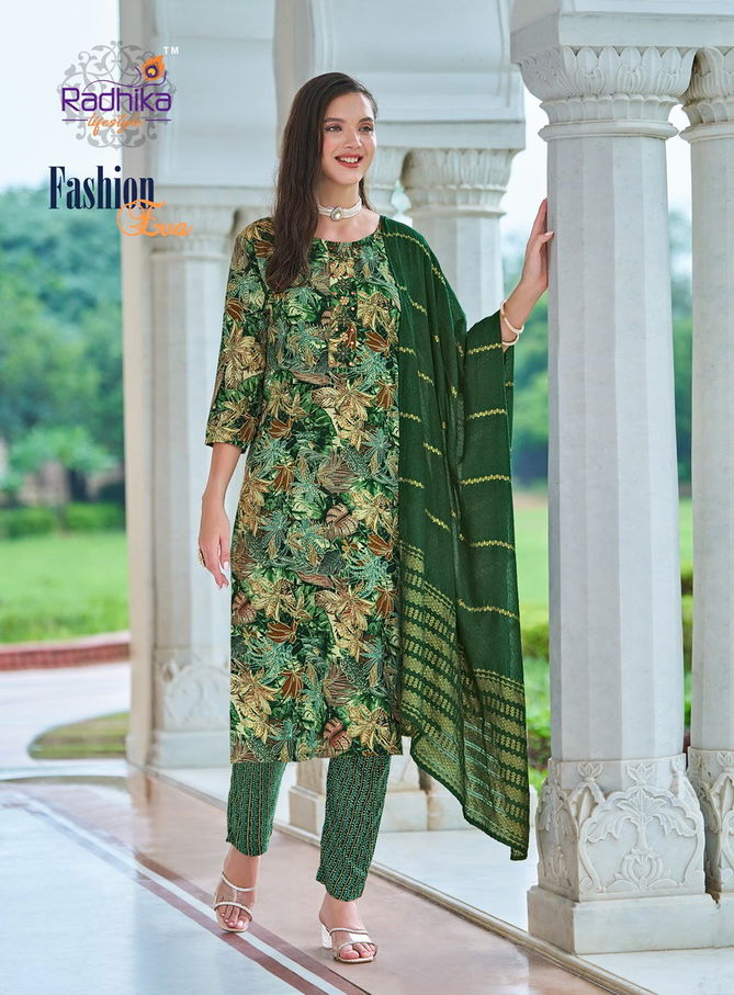 Fashion Eva Vol 1 By Radhika Handwork Rayon Kurti Bottom With Dupatta Wholesalers In Delhi
